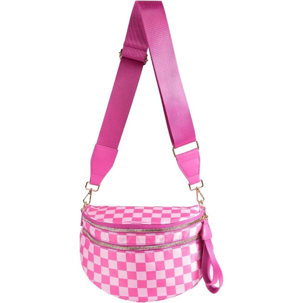 Women Rose Imported Polyester Checkered Crossbody Fanny Packs Belt Bum Bag